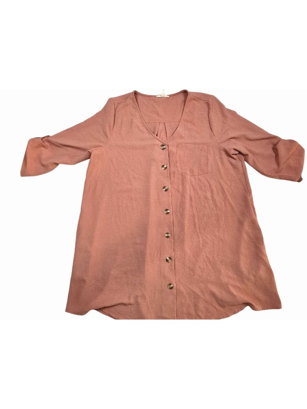 Entro Dusty Pink Mauve Button-Down Tunic Dress With Pocket Size 2X
